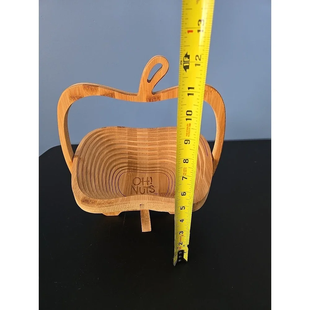 OH NUTS! Apple shaped Wooden coiling collapsing fruit nut basket Trivet‎ Novelty